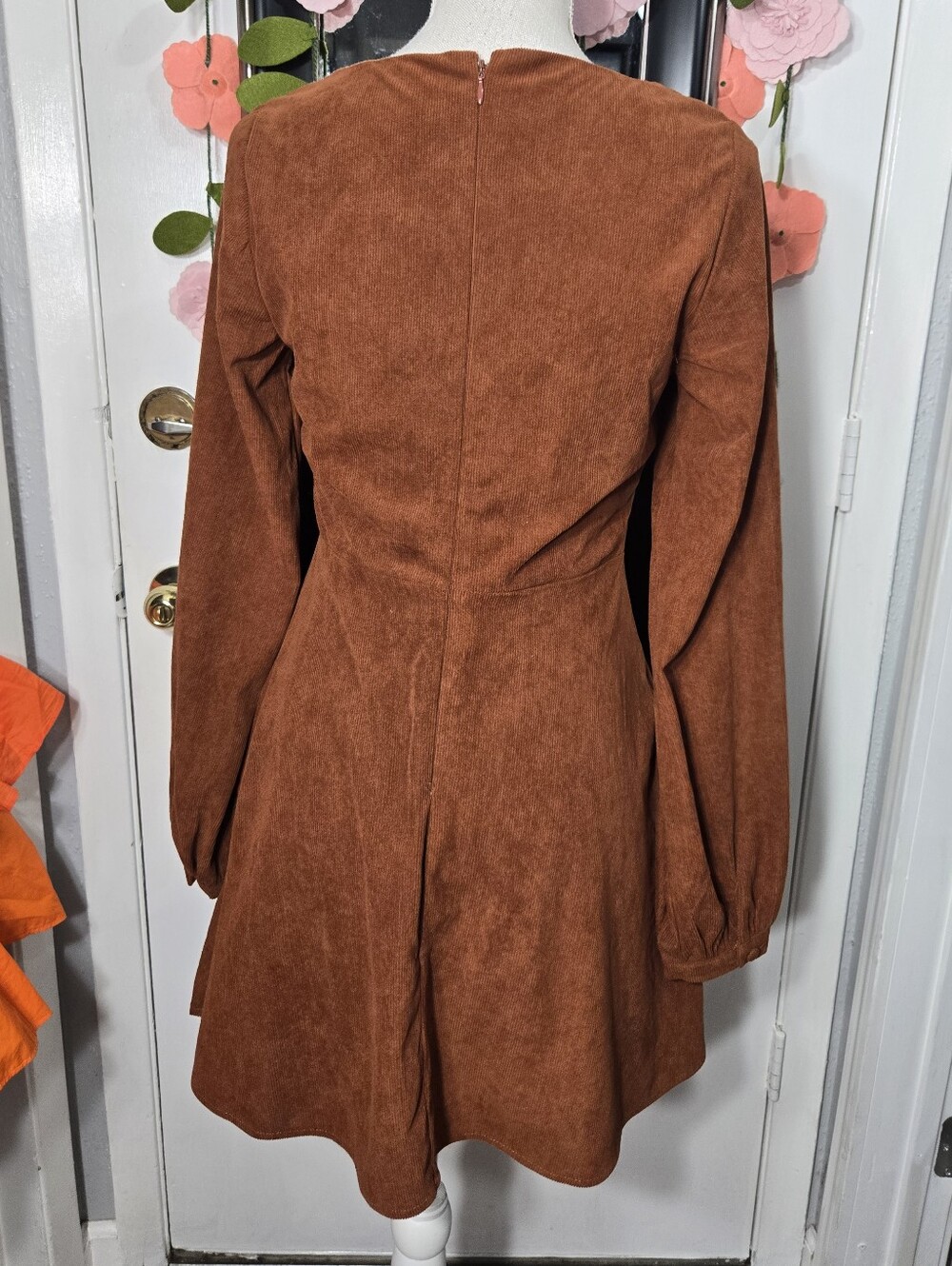 Audrey Parks for francesca brown corduroy long sleeve dress Sz M Like New - Picture 10 of 12